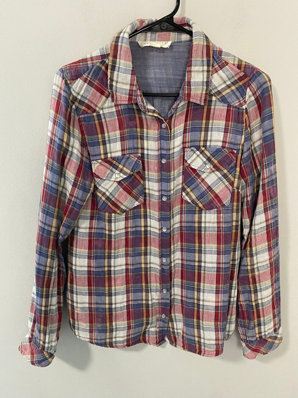Lovestitch Pearl Snap Plaid Western Flannel Shirt Women’s Size Small 100% Cotton